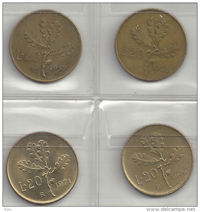 Italien 20 Lire 4x: 1957 1958 1971 1979. Siehe 2 Scans. Teils Sehr Guter Erhaltungszustand - 20 Liras