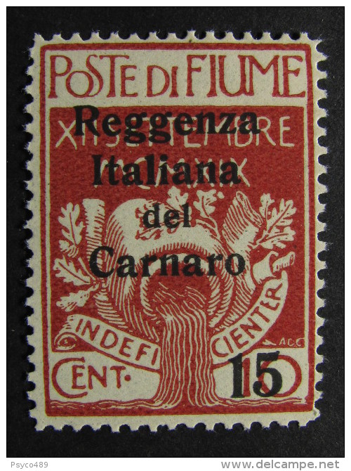 ITALIA Regno Fiume-1920- "Reggenza Carnaro" C. 15 Su 10 MH* (descrizione) - Fiume