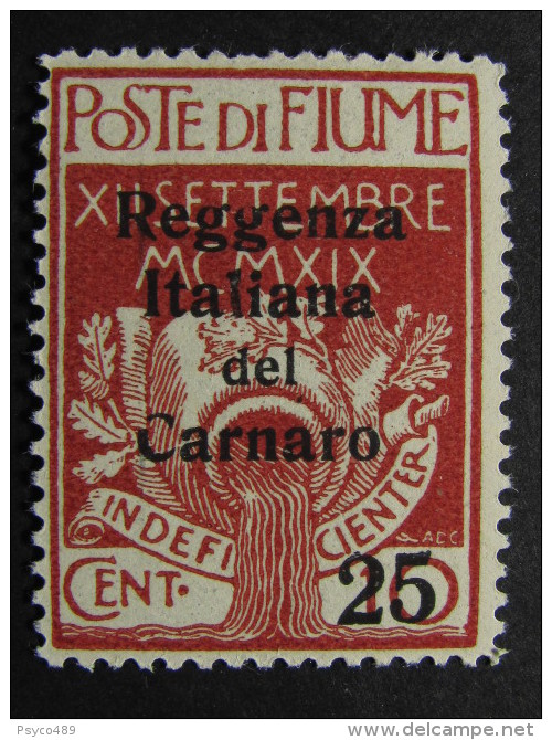 ITALIA Regno Fiume-1920- "Reggenza Carnaro" C. 25 Su 10 MH* (descrizione) - Fiume