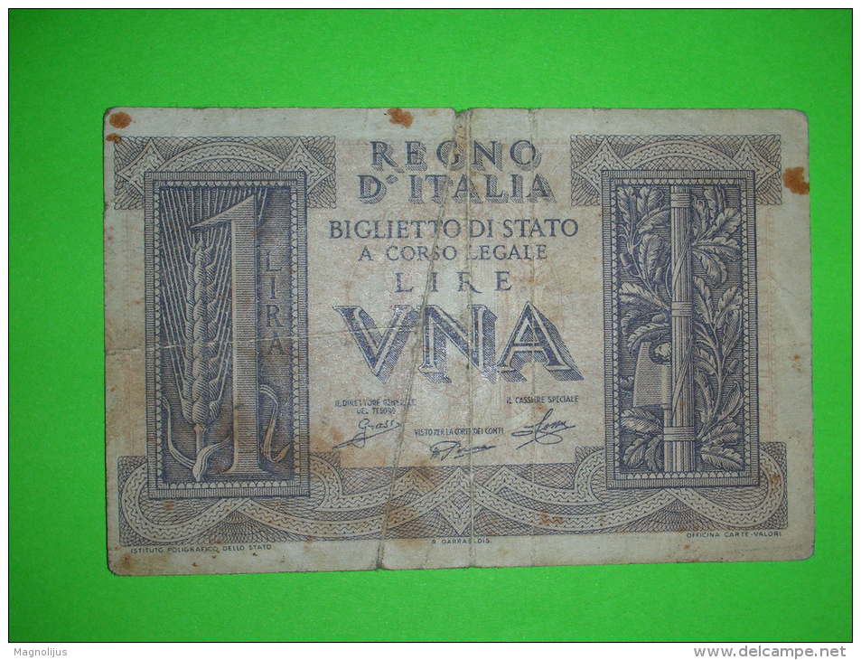 Italia,regno,una Lire,1 Lira,1935.,banknote,bill,geld,paper Money,vintage - Regno D'Italia – 1 Lire