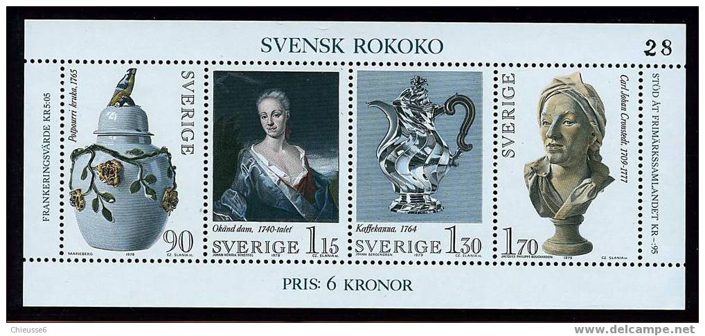 Suède  Bloc N° 7 Sans Gomme - Epoque Rococo Suédoise - Blocks & Sheetlets