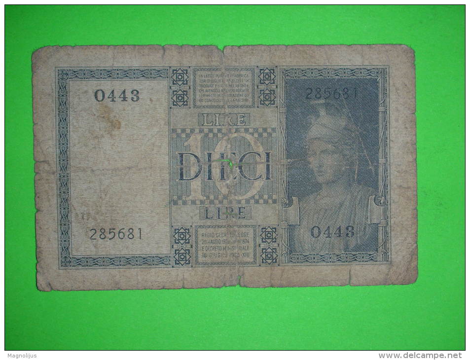 Italia,regno,dieci Lire,10 Lira,banknote,bill,geld,paper Money,vintage - Regno D'Italia – 10 Lire