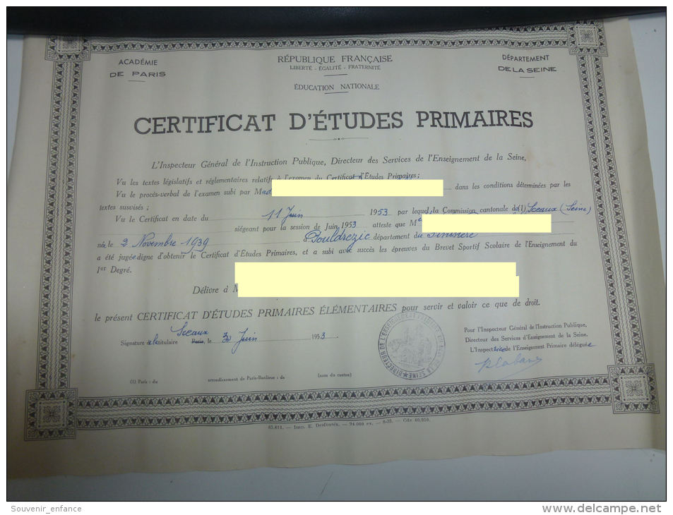 Certificat D'Etudes Primaires Pouldreuzic  Finistère 29 Sceaux Hauts De Seine 92 Académie De Paris - Diplome Und Schulzeugnisse