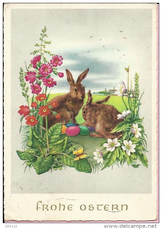 Happy Easter - Brown Rabbits And Eggs, Germany (Sort. 905) - Pasqua