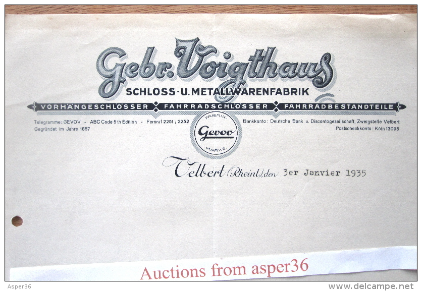 Schloss-U. Metallwarenfabrik, Gebr. Voigthaus, Velbert 1935 - 1900 – 1949