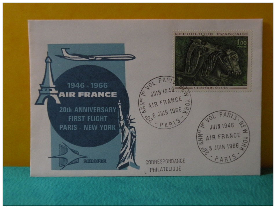 FDC, Air France Paris - New York - Paris - 8.6.1966 - 1er Jour, - 1960-1969