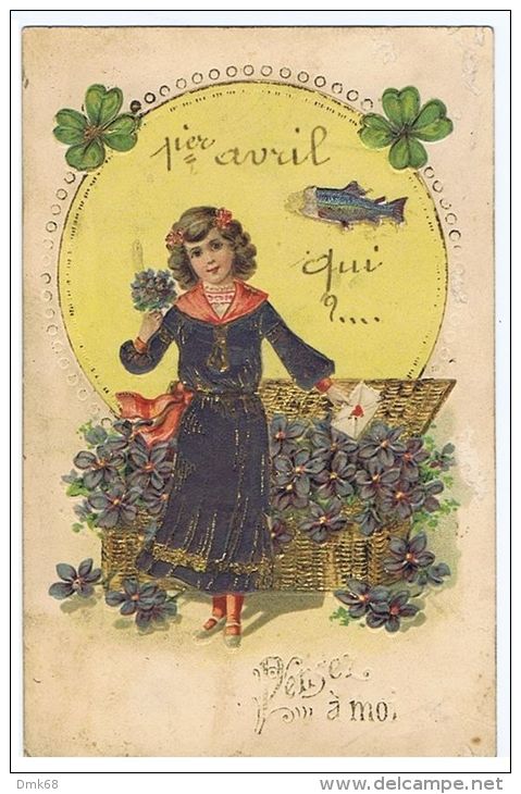 1910s EMBOSSED  POSTCARD - GIRL WITH CLOVER AND FLOWERS - ...-1850 Prephilately