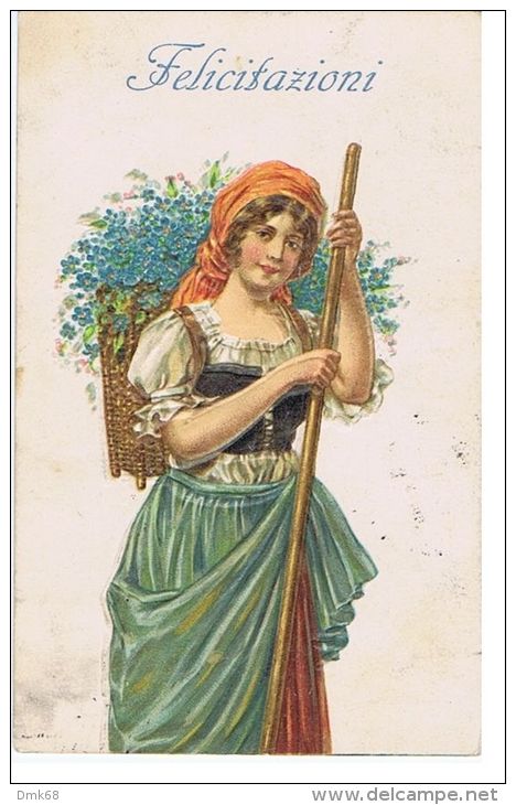 1910s EMBOSSED POSTCARD -  WOMAN CARRYING  FLOWERS - ...-1850 Prefilatelia