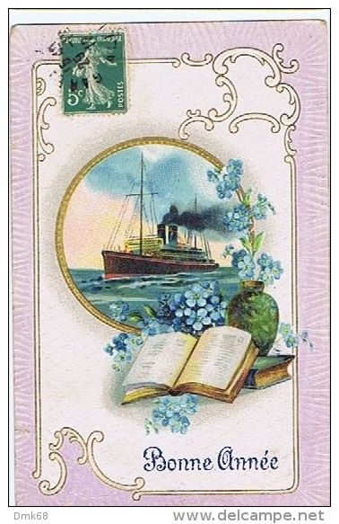1910s EMBOSSED POSTCARD - FLOWER &amp; BOAT / SHIP - 38 - ...-1850 Préphilatélie
