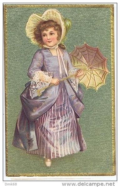 EMBOSSED ART POSTCARD 1900s - GIRL &amp; UMBRELLA - ...-1850 Prefilatelia