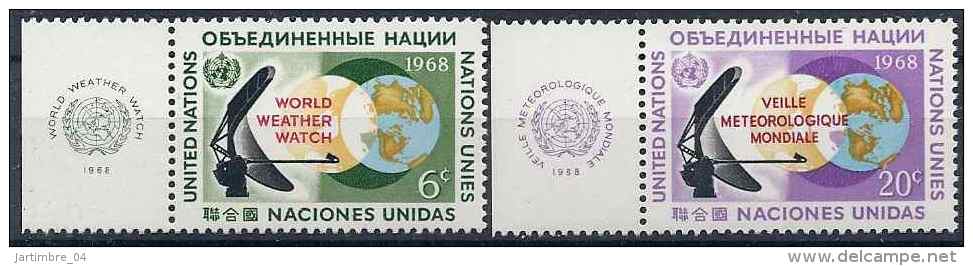1968 NATIONS UNIES 182-83* Météorologie, Charnières - Unused Stamps