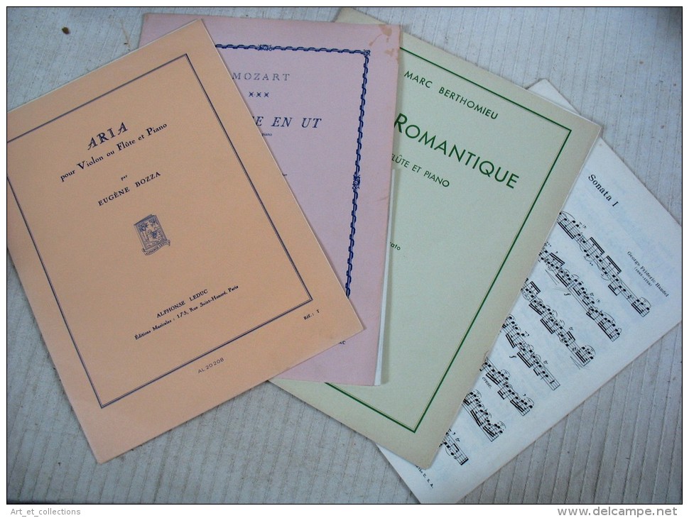 4 Partitions Classiques Pour Flûte (Mozart, Händel, Berthomieu Et Bozza) - Instruments à Vent