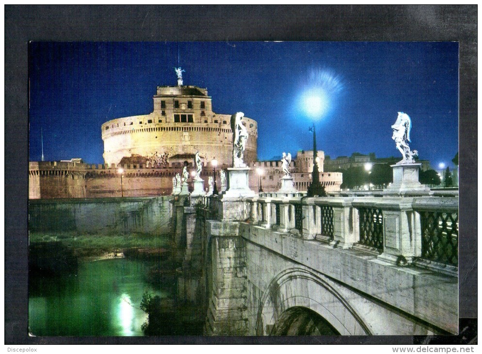 L749 Roma, Castel S. Angelo  - Notturno, Nuit, Nocturne, Nachts - Nice Flamme, Timbre: Risparmio Postale - Castel Sant'Angelo