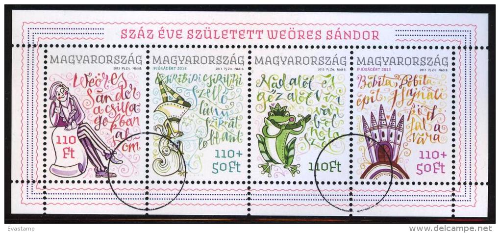 HUNGARY-2013. SPECIMEN Youth Philately Sheet / Poet Sandor Weöres And Heroes Of His Fairy Tales Mi:Bl.361. - Probe- Und Nachdrucke