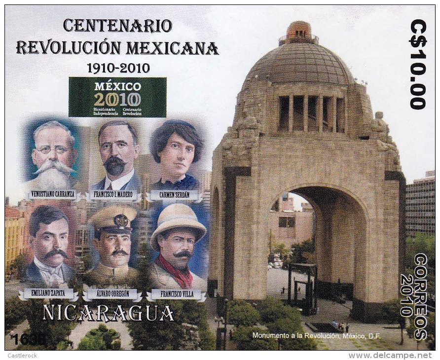 G)2010 NICARAGUA, CENTENNIAL MEXICAN REVOLUTION, REVOLUTION MONUMENT, CARRANZA-MADERO-SERDAN-ZA PATA-OBREGON-VILLA, MNH - Nicaragua