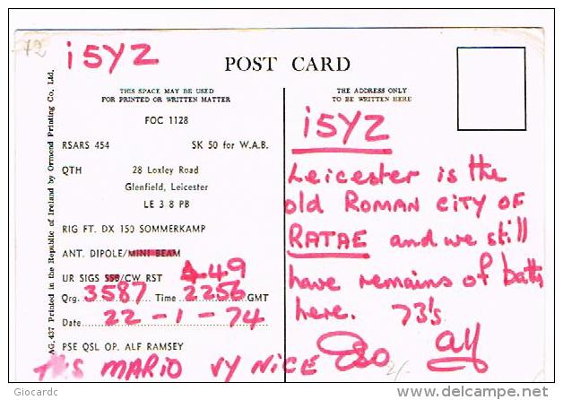 QSL CARD - GRAN BRETAGNA (UNITED KINGDOM) - 1974 GLENFIELD, MY GOODNESS, MY GUINNESS (LION) -WITH LIGHT DEFECTS- RIF. 72 - Radio Amatoriale