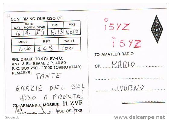 QSL CARD - ITALIA (ITALY) - 1979 TORINO  -  RIF. 77 - Radio Amateur