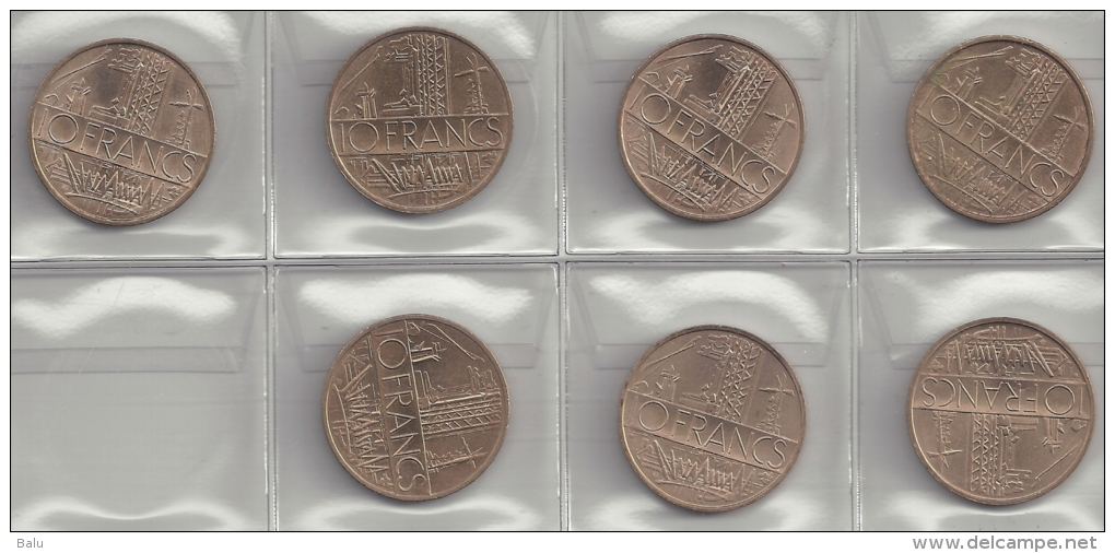 France Frankreich 7x 10 Francs = 70 Francs. 1974, 1975, 1976, 1977,  1978, 1979, 1980, 2 Scans - Sammlungen