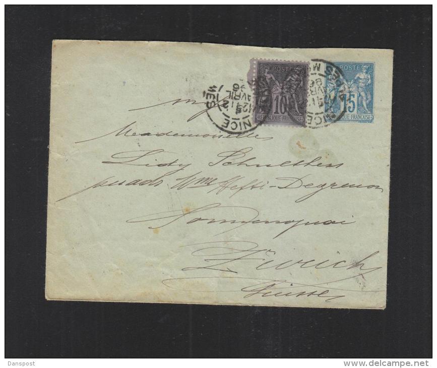 Envelope 1896 Nice A Zurich - Standard Covers & Stamped On Demand (before 1995)