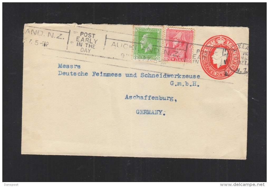New Zealand Stationery Cover Uprated 1927 To Germany - Lettres & Documents