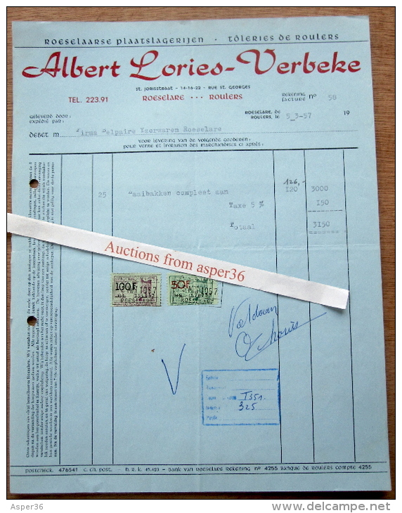 Plaatslagerijen Albert Lories-Verbeke, St. Jorisstraat, Roeselare 1957 - 1950 - ...