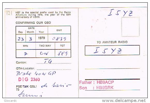 QSL CARD - SVIZZERA  (SWITZERLAND) - 1979 KREUZLINGEN,  50^ ANNIV. USKA 1929 1979        -  RIF. 121 - Radio Amatoriale