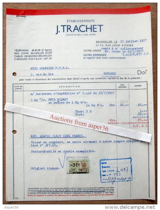 Ets J. Trachet, Rue Léon Cuissez, Bruxelles 1957 - 1950 - ...