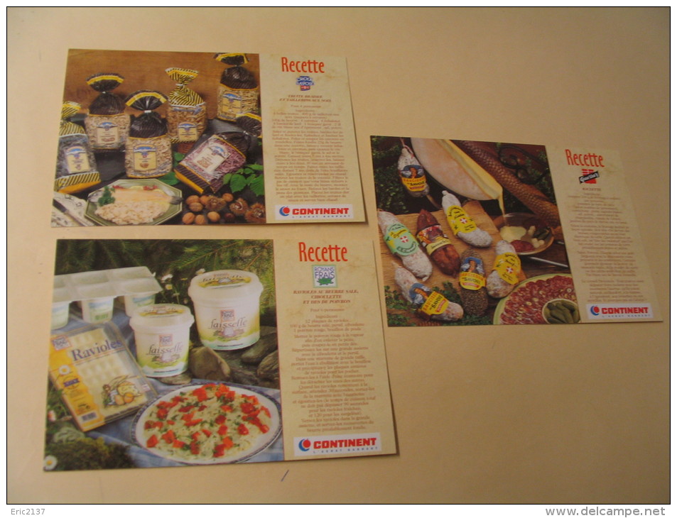 3 CARTES RECETTES....DES ALPES..PUBLICITE CONTINENT. - Küchenrezepte