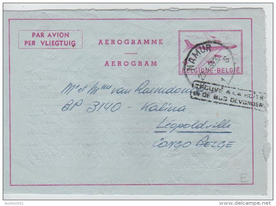 00767a Namur 1959 Aerogramme Gff Bilingue Trouvé ...in De Bus.. V. Belgisch Congo Belge Léo - Aerograms