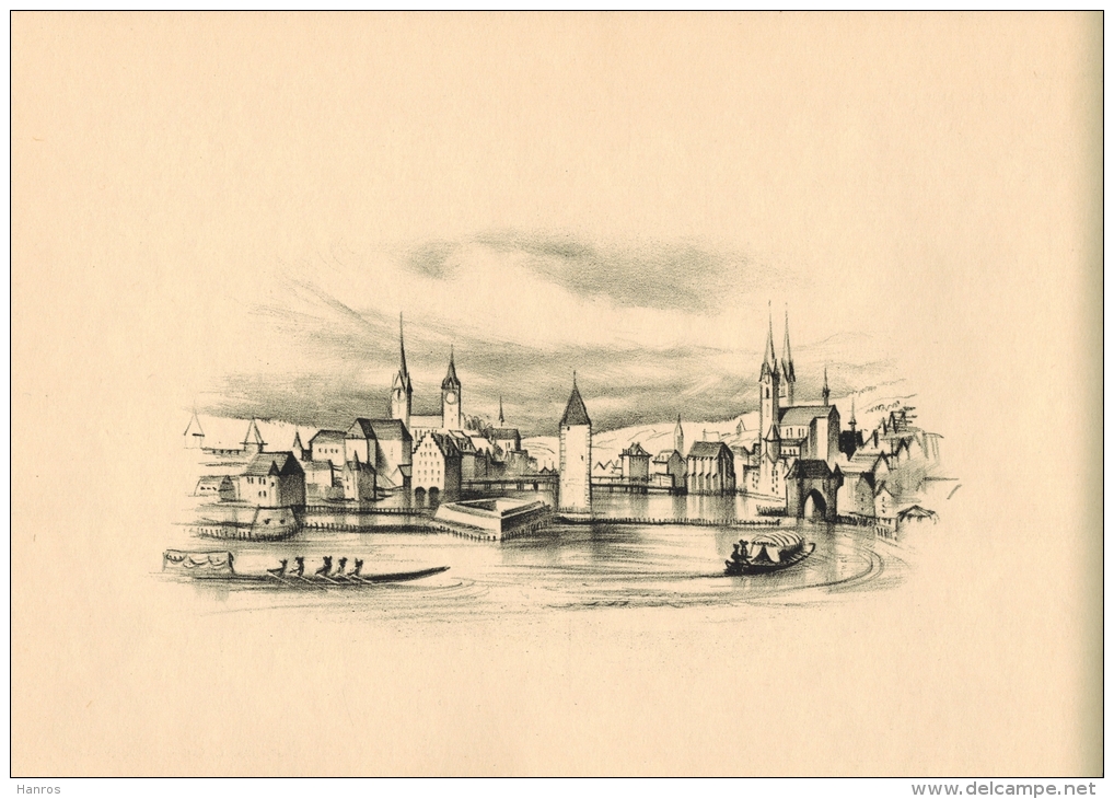 Die Stadt Zürich Um 1760 Original-Lithographie Von Otto Baumberger, Nach Einem Stich Im Besitze Der Zentralbibliothek - Lithographies