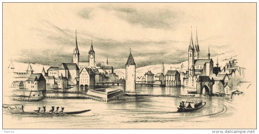 Die Stadt Zürich Um 1760 Original-Lithographie Von Otto Baumberger, Nach Einem Stich Im Besitze Der Zentralbibliothek - Lithographies