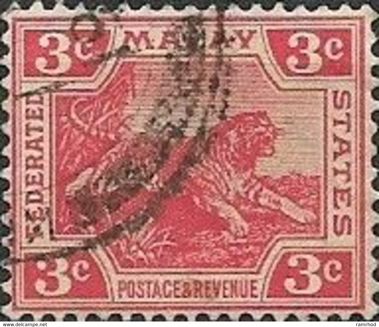 FEDERATED MALAY STATES 1900 Tiger - 3c. - Red  FU - Federated Malay States