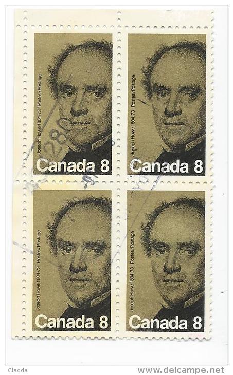 6 TPE - CANADA - 1973 - Bloc De 4 Timbres - Joseph Howe- Journaliste - Politicien - Blocks & Sheetlets