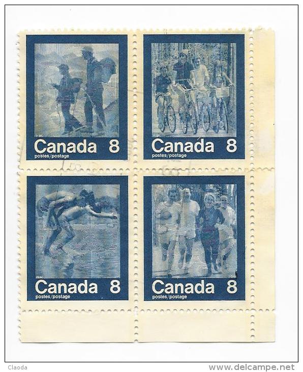 8 TPE - CANADA -  Bloc De 4 Timbres Différents  - J.O. De Montréal 1976 (natation, Marche, Cyclisme ) - Hojas Bloque
