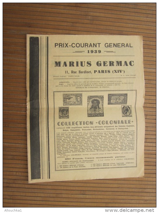 1939 Catalogue De Maison De Vente Prix Courant Général Cotation Marius Germac Paris XIVe - Cataloghi Di Case D'aste