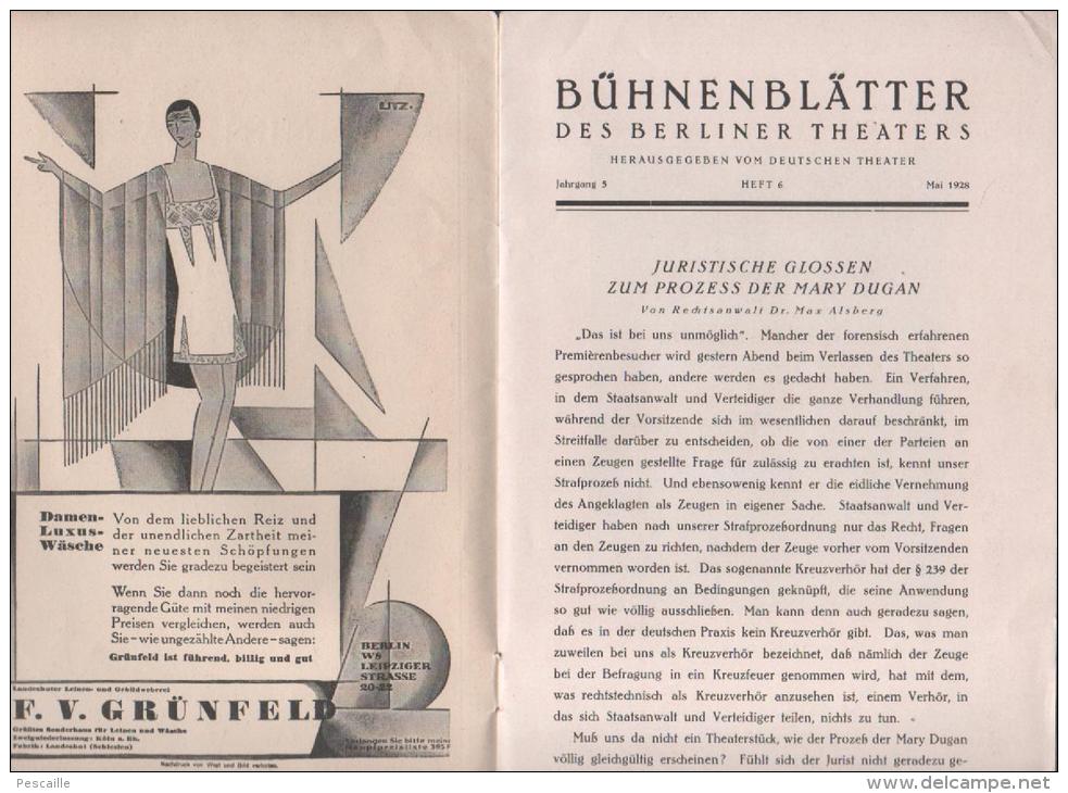 1928 BERLIN - BÜHNENBLÄTTER BERLINER THEATER - SYBILLE SCHMITZ / JOHANNES RIEMANN / EDUARD VON WINTERSTEIN / OTTO BREFIN - Programmes