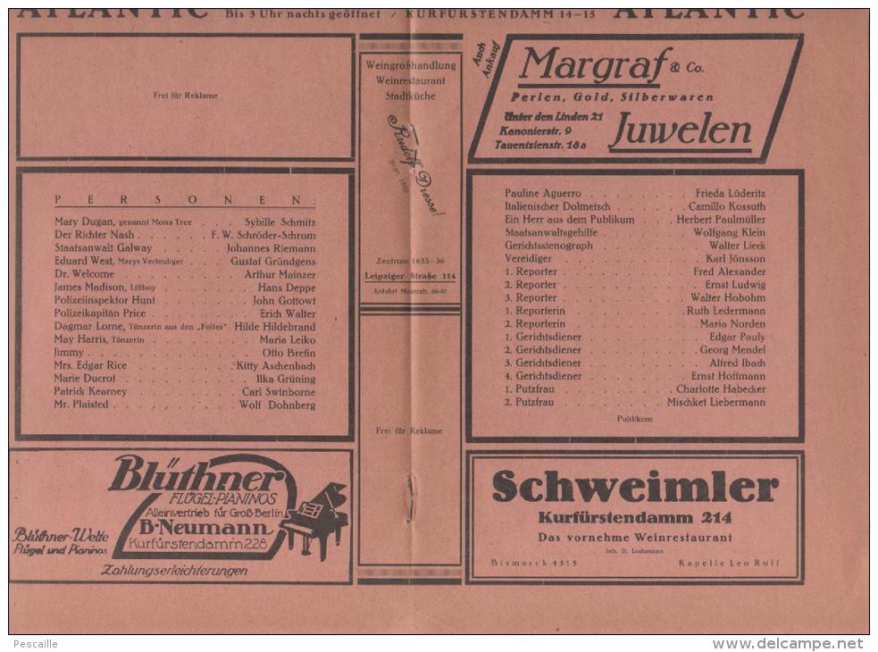 1928 BERLIN - BÜHNENBLÄTTER BERLINER THEATER - SYBILLE SCHMITZ / JOHANNES RIEMANN / EDUARD VON WINTERSTEIN / OTTO BREFIN - Programmes