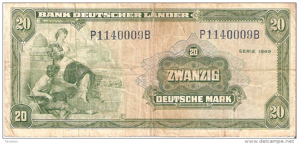 BILLETE DE ALEMANIA DE 20 MARCK DEL AÑO 1949  (BANKNOTE) RARO - 20 Deutsche Mark