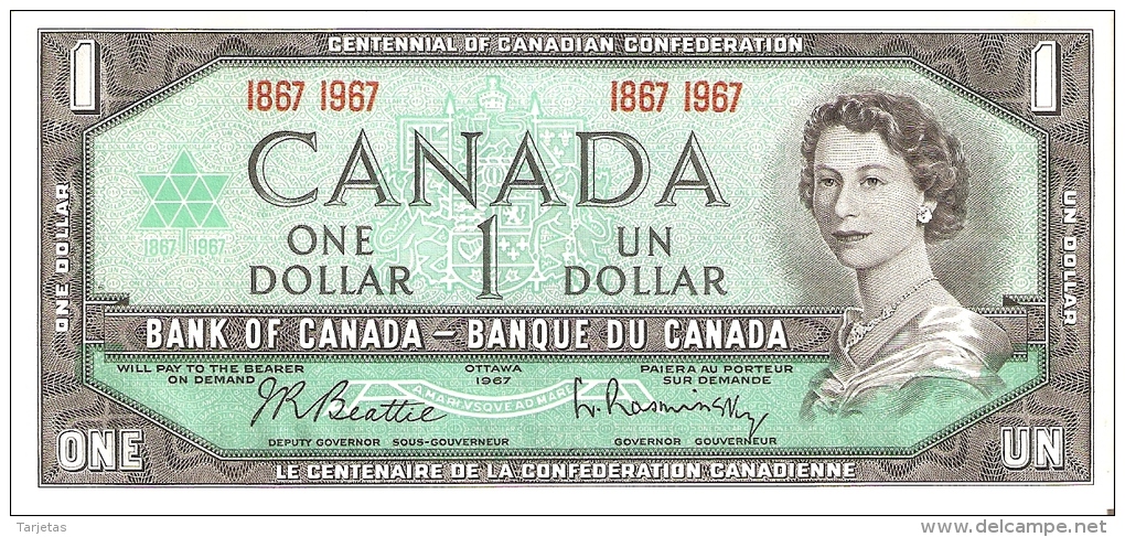 BILLETE DE CANADA DE 1 DOLLAR DEL AÑO 1967 CENTENARIO CONFEDERACION 1867-1967 (BANKNOTE) SIN CIRCULAR-UNCIRCULATED - Canada