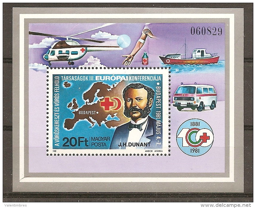 Hongrie Hungary Magyar Ungarn  **  N° YT BF 153 Henri Dunant Croix Rouge Don Sang Hélicoptère Ambulance - Henry Dunant