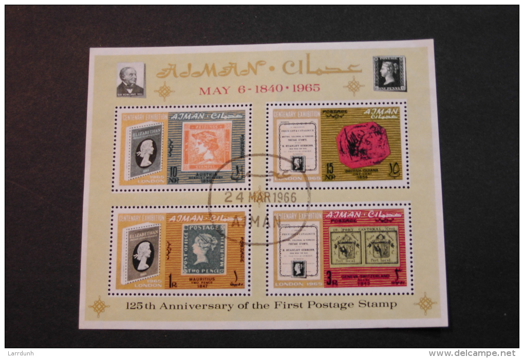 Ajman Stamp On Stamp 125th Anniversary Of The First Postage Stamp Cancelled 1965 A04s - Schardscha