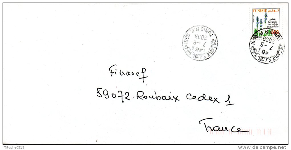 TUNISIE. N°1555 De 2005 Sur Enveloppe Ayant Circulé. Plante Médicinale/Lavande. - Heilpflanzen