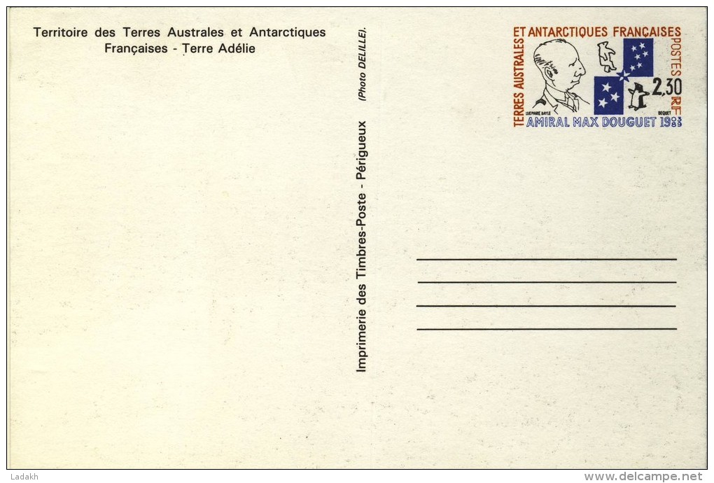 CARTE POSTALE # ENTIER POSTAL  1989 AMIRAL MAX DOUGUET # TERRES AUSTRALES ET ANTARTIQUES - Postal Stationery