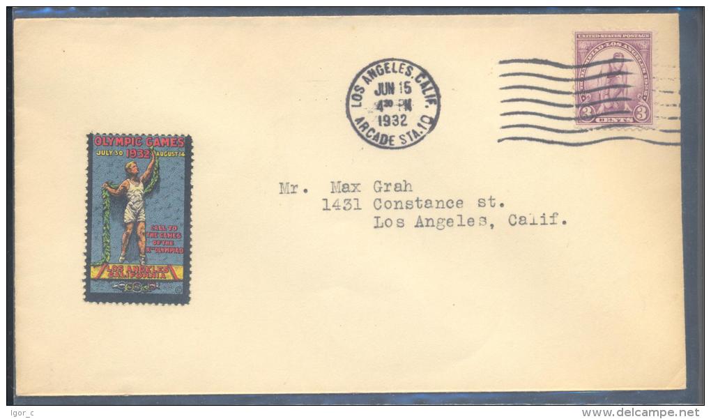 USA Olympic Games 1932 In L. A. FDC, Discus  / Los Angeles 15-6-1932 Arcade Stadium / Scott 718 + Oly Vignette RARE - Verano 1932: Los Angeles
