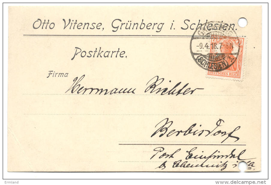 Firmen - Ganzsache Grünberg 1918 Nach Berbisdorf - Covers & Documents