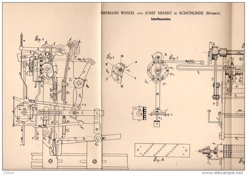 Original Patentschrift - H. Wenzel Und J. Herbst In Schönlinde / Krásná Lipa , 1892 , Schaftmaschine , Weberei , Weber ! - Maschinen