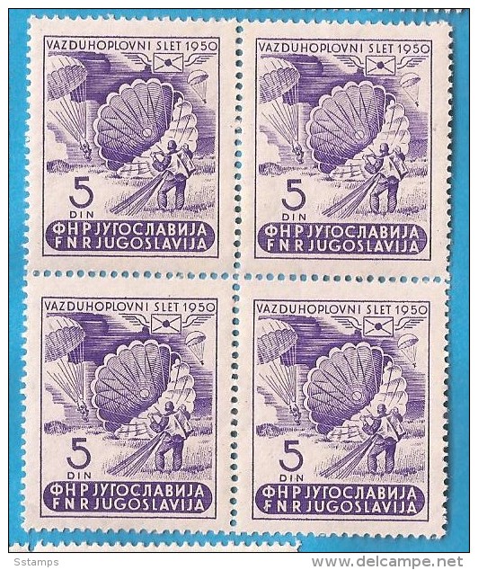 1951 JUGOSLAVIJA  FLUGPOST FLUGZEUG  MODELLFLUG SEGELFLUGZEUG FALLSCHIRM  MNH - Parachutting