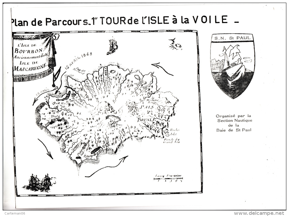 Plan De Parcours 1er Tour De L'isle à La Voile - Section Nautique De La Baie De Saint Paul - Isle Bourbon (Mascaregne) - Cartes Marines