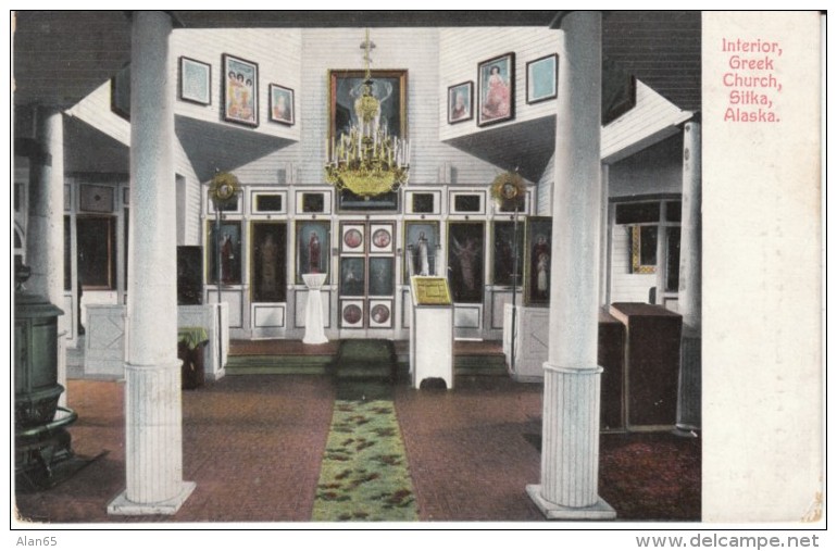 Sitka Alaska, Interior Greek Church, Icons, Religion, C1900s/10s Vintage Postcard - Sitka