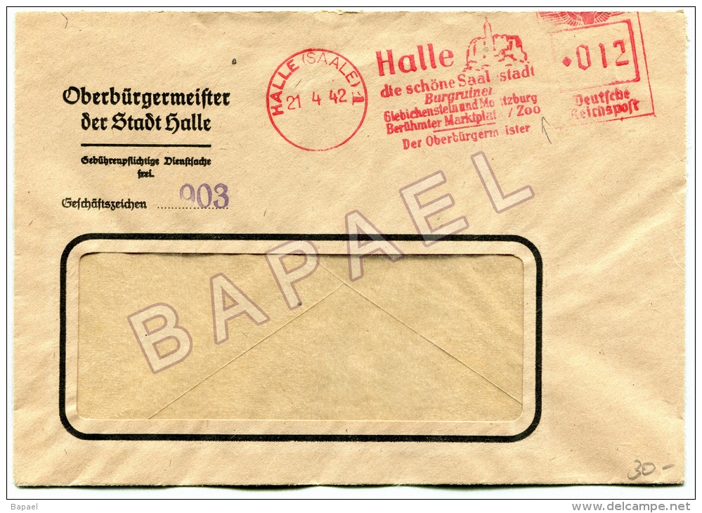 Enveloppe Entier Postal Allemagne - Halle (21-4-42) - Oberbürgermeister Der Stadt Halle (JS) - Lettres & Documents